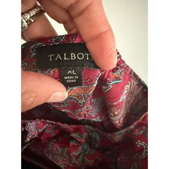 Talbots Paisley Blouse Extra Large XL Multicolor Womens Ruffles Long Sleeve - Picture 3 of 7